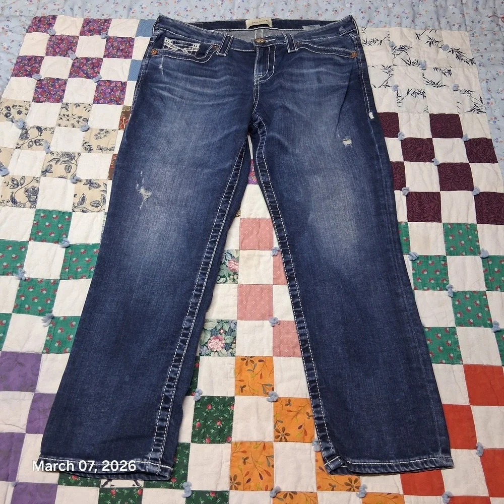 Big Star Cropped Jeans Womens Size 28 Dark Blue‎ Wash Embroidered Pockets
